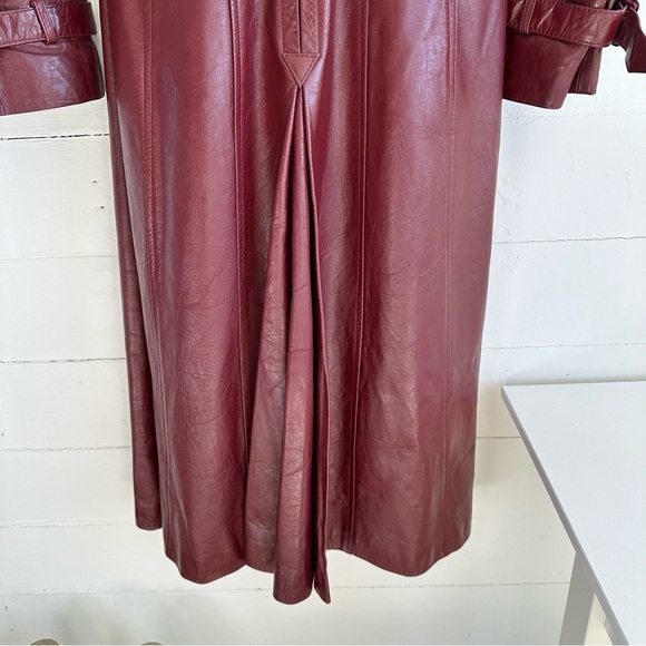 Vintage Leather Trench Coat Eitenne Aigner Burgundy Long Jacket 10 - Picture 10 of 16